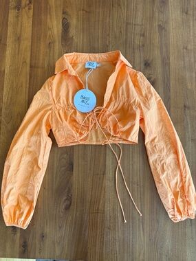 Princess Polly Orange Cropped Tie Front Blouse Top Size 4